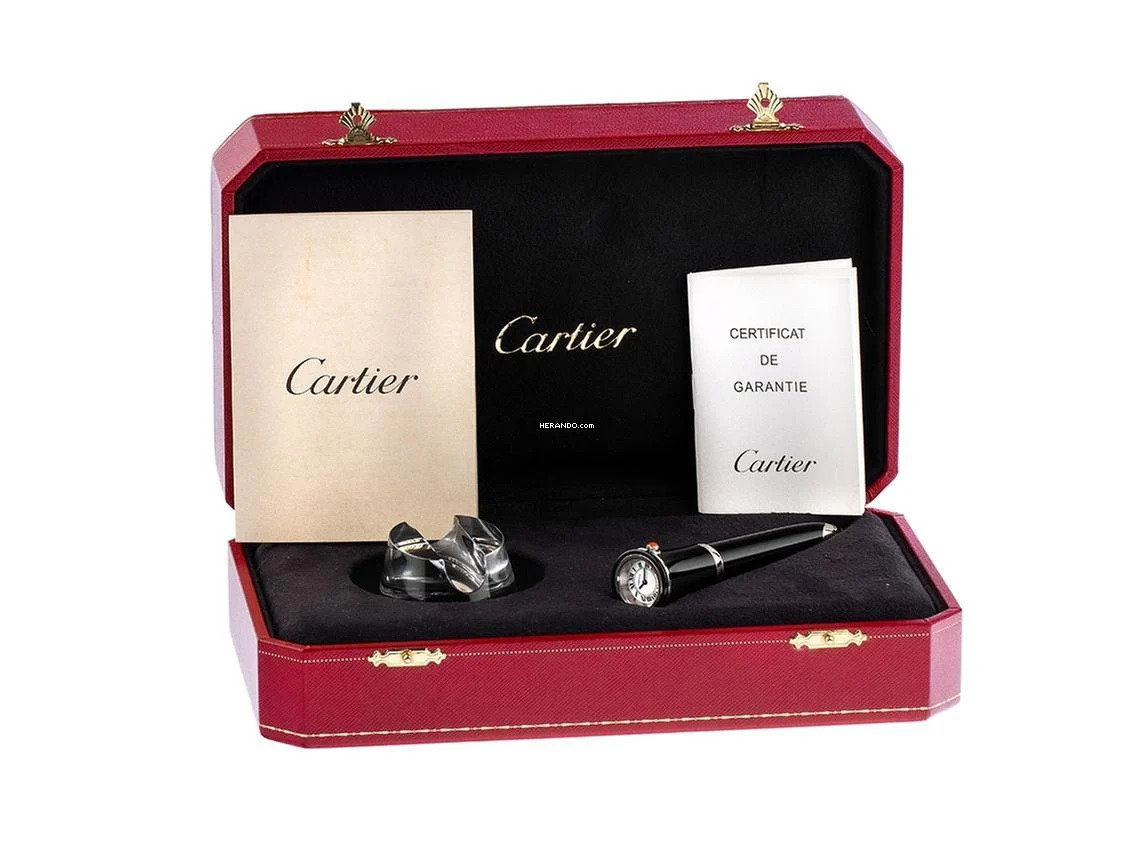 Thumbnail von Cartier balpen, horloge, staal, composiet, koraal, kristalglas, vintage, volledige set