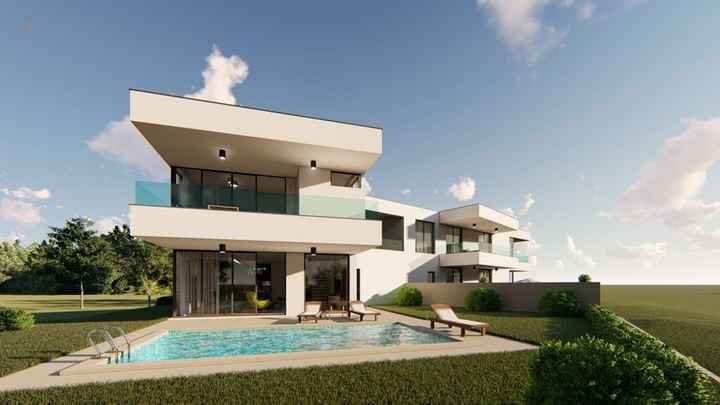 Region Omisalj, Insel Krk: Moderne Doppelhaushälfte mit Pool