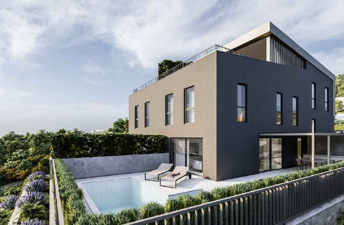 Moderne Doppelhaushälften mit Pool und Meerblick