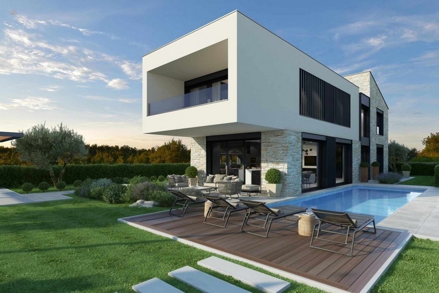 Luxuriöse Villa mit Salzwasserpool und Blick auf das Meer