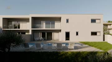 Moderne Doppelhaushälfte mit Pool und Blick auf das Meer, Region Krk