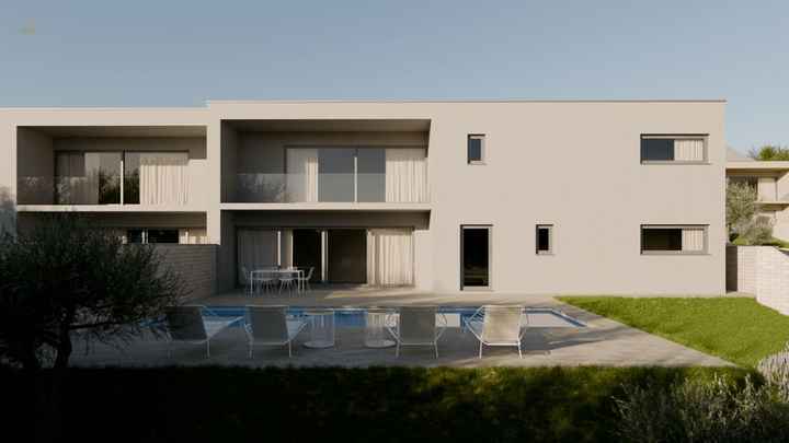 Moderne Doppelhaushälfte mit Pool und Blick auf das Meer, Region Krk