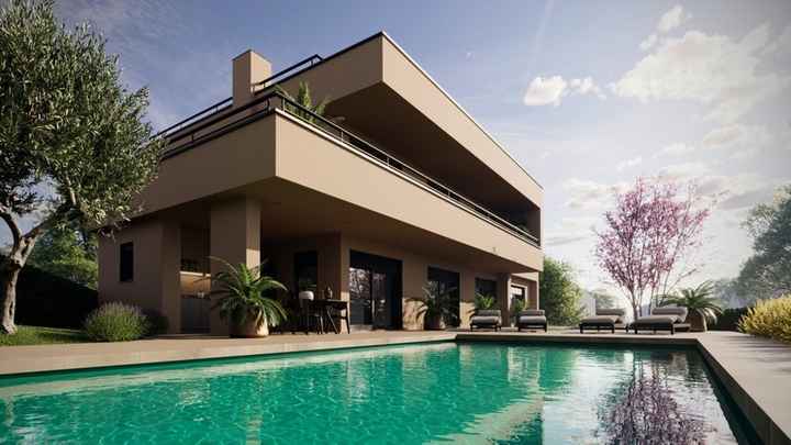 Moderne Neubau-Villa mit Pool und Meerblick