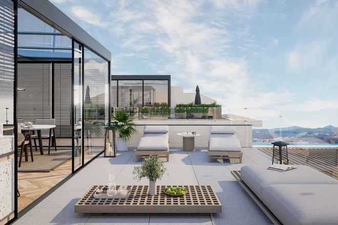 Modernes Penthouse in erster Meereslinie mit Dachterrasse und Community-Pool