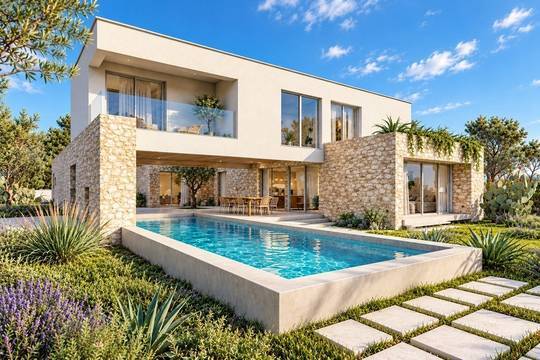 Neubauvilla mit Pool, Garage und Meerblick