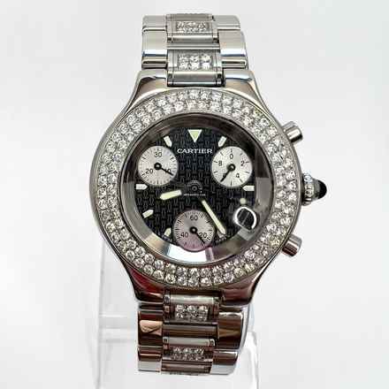  Cartier 21 Chronoscaph Quartz Steel 38mm 3.10TCW Diamond Watch </h1> 
