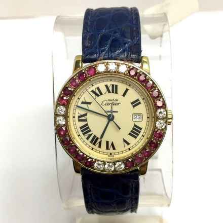  Cartier Quartz Gold-Plated Ladies Watch Large DIAMONDS RED RUBIES Ne </h1> 