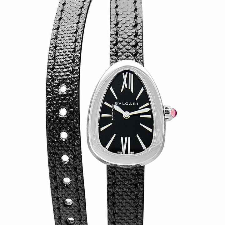 Bulgari Serpenti 102782 - Serpenti Black Dial Ladies Double Wrap Leather Watch 102782 </h1> 