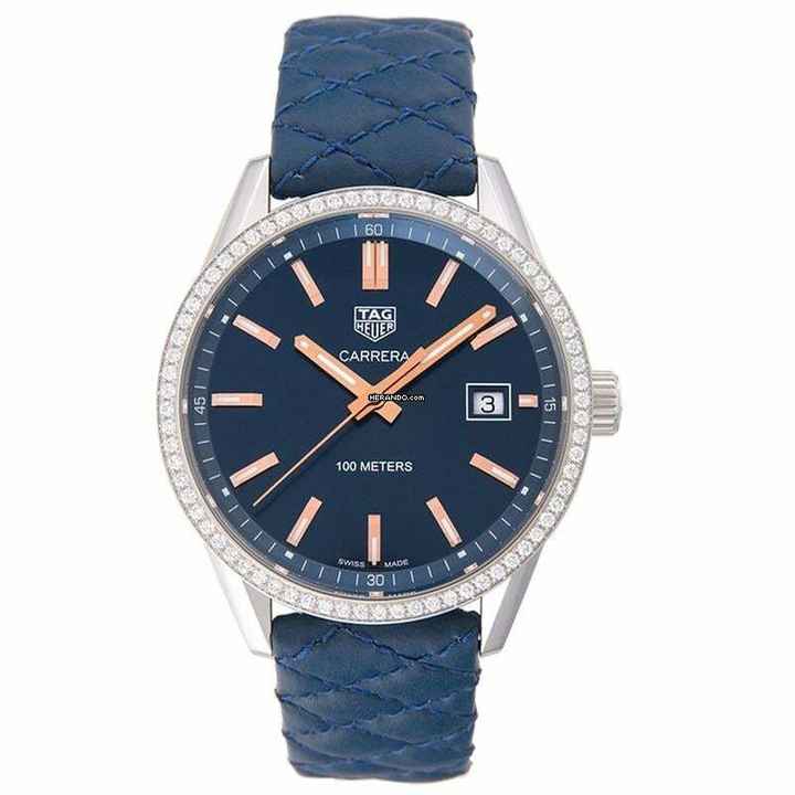  TAG Heuer Carrera Lady WAR1114.FC6391 - Carrera Quartz Blue Dial with Diamonds Bezel Ladies Watch </h1> 