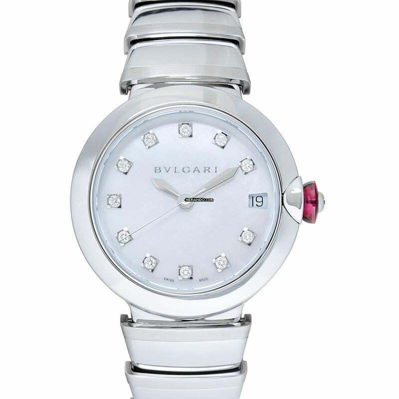  Bulgari Lucea 102199 - LVCEA Automatic White Mother of Pearl Diamond Dial Stainless Steel Ladies Watch </h1> 
