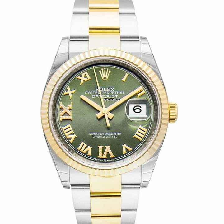  Rolex Datejust 36 126233 - Datejust 36 Stainless Steel / Yellow Gold / Fluted / Olive Green Roman / Oyster </h1> 