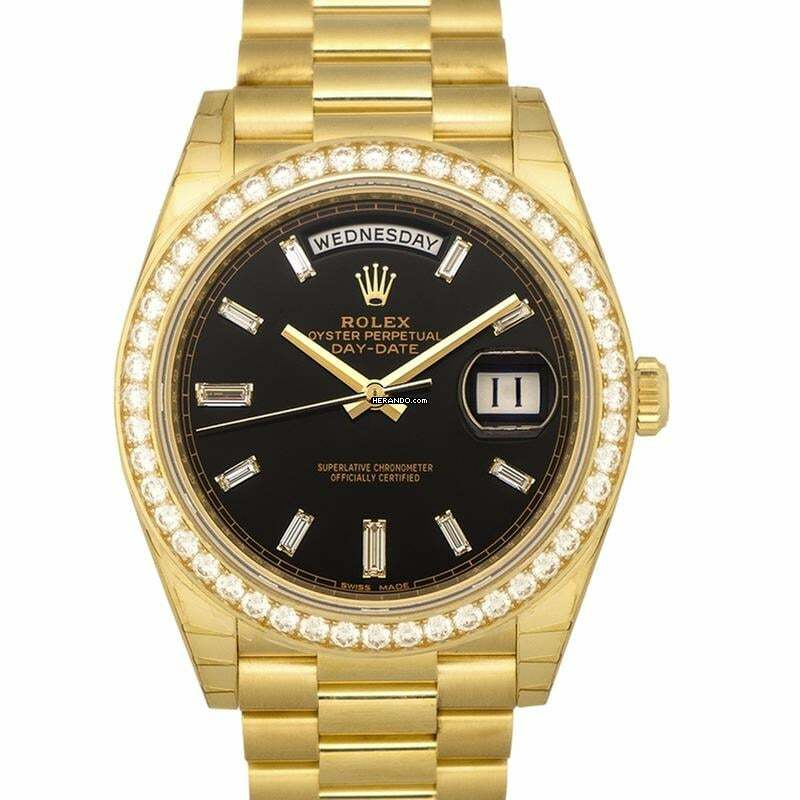  Rolex Day-Date 40 228348RBR_Black - Day-Date 40 Yellow Gold Black Diamond Dial & Diamond Bezel President Bra </h1> 