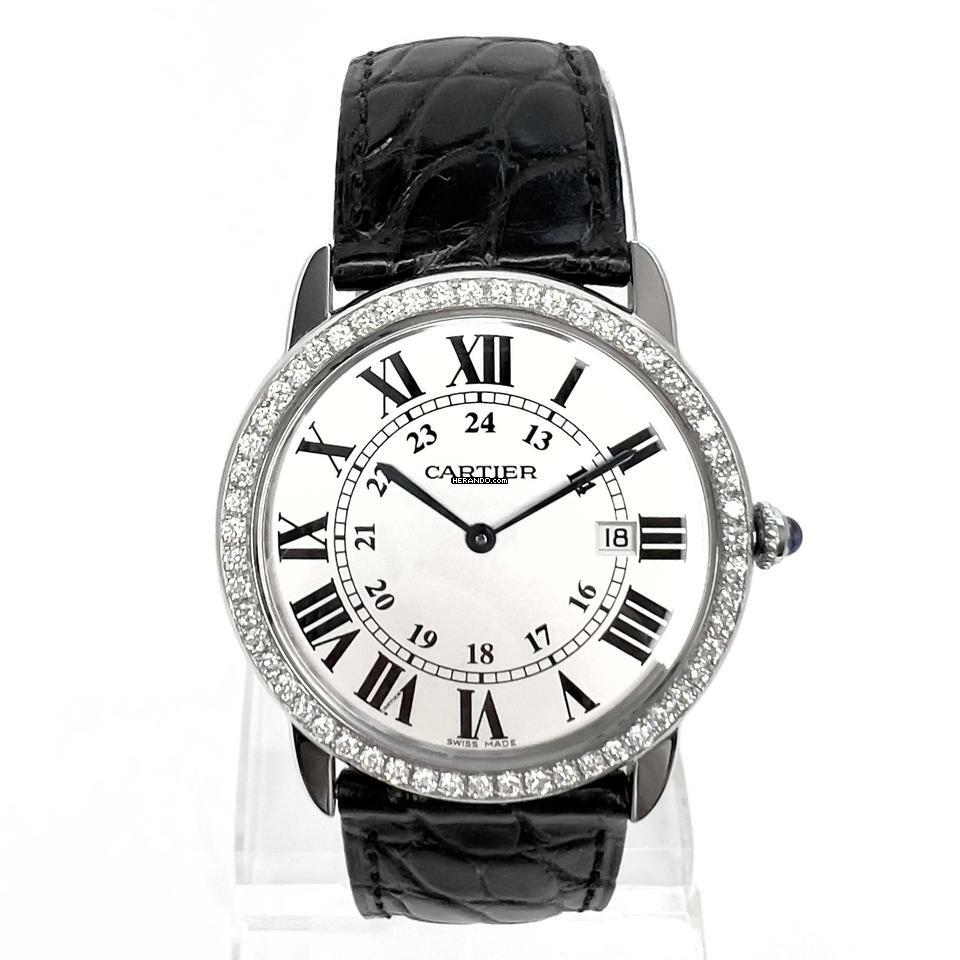  Cartier Ronde Solo de Cartier Date Quartz 36mm Steel 1TCW DIAMOND Watch </h1> 