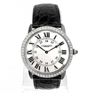  Cartier Ronde Solo de Cartier Date Quartz 36mm Steel 1TCW DIAMOND Watch </h1> 