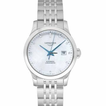  Longines Record L23214876 - Record Automatic White Mother of Pearl Dial Diamond Ladies Watch </h1> 