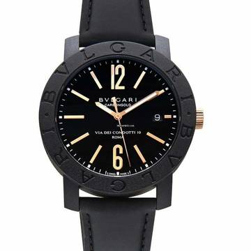  Bulgari 102248 - Automatic Black Dial Black Leather Men's Watch </h1> 