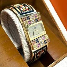 Thumbnail von Hermès LOQUET 18k Goldplated Watch Multi-Color Sapphires & Diamonds </h1>