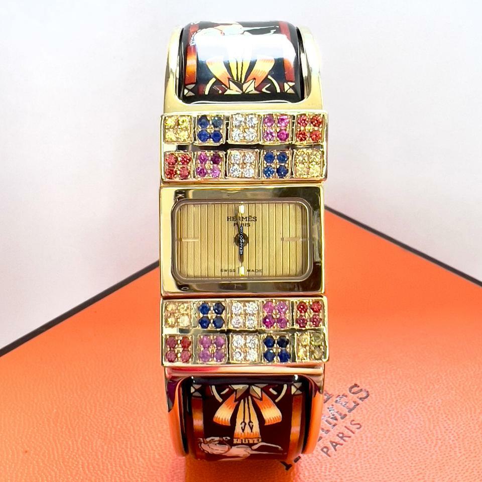  Hermès LOQUET 18k Goldplated Watch Multi-Color Sapphires & Diamonds </h1> 