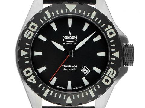  Askania Tempelhof Stahl Automatik Armband Leder 48mm Ref.TEM-6005 Box&Pap. Full Set Neu 