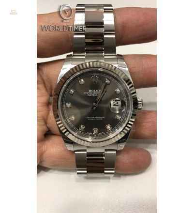 Rolex [NEW] Datejust 41mm 126334G Dark Rhodium Diamond Dial Fluted Bezel Oyster 