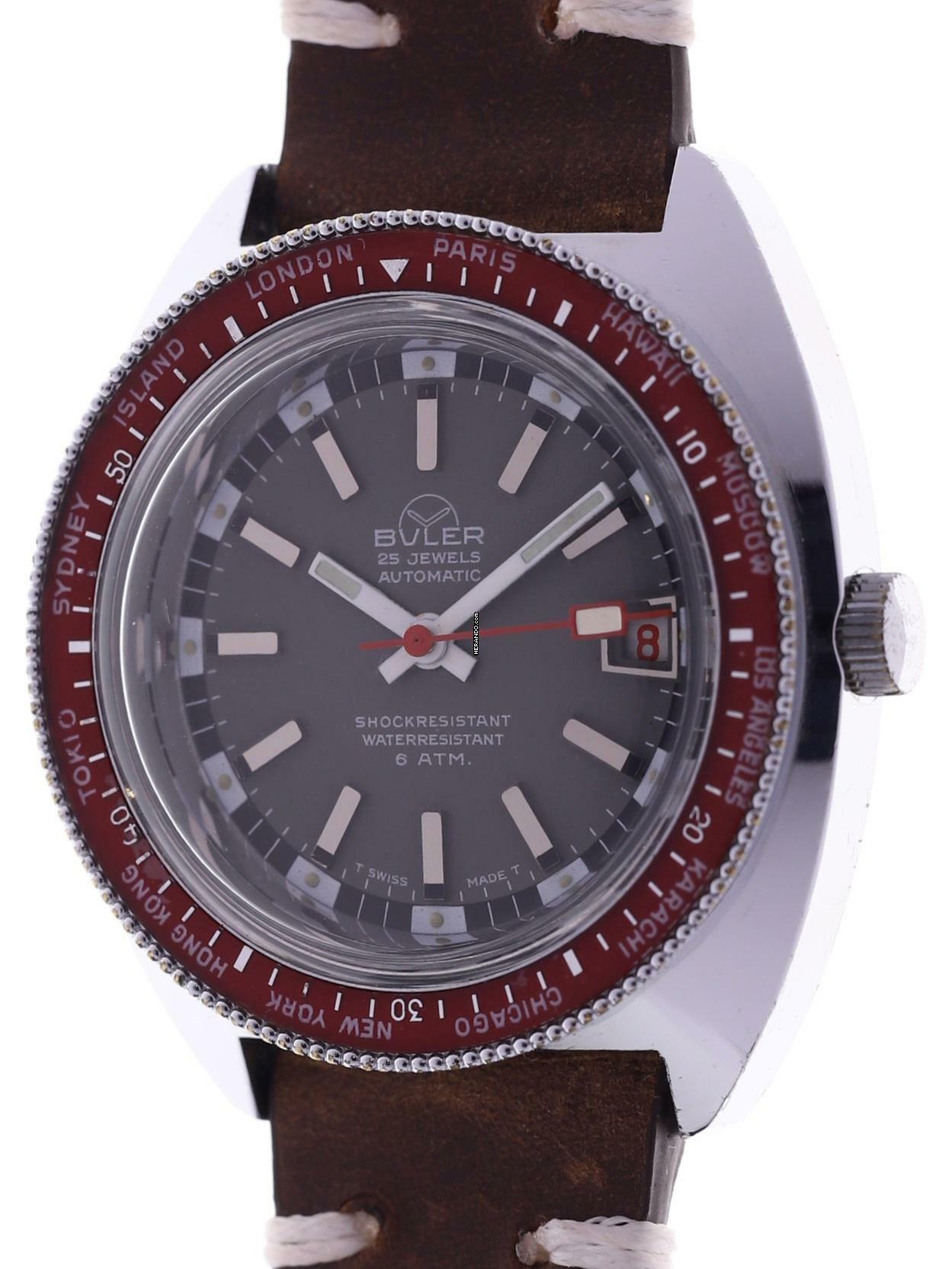 Thumbnail von Buler Gents automatic World Time Wristwatch 25 Jewel Automatic • Shock-Restistant • Waterresistant 6 ATM </h1>