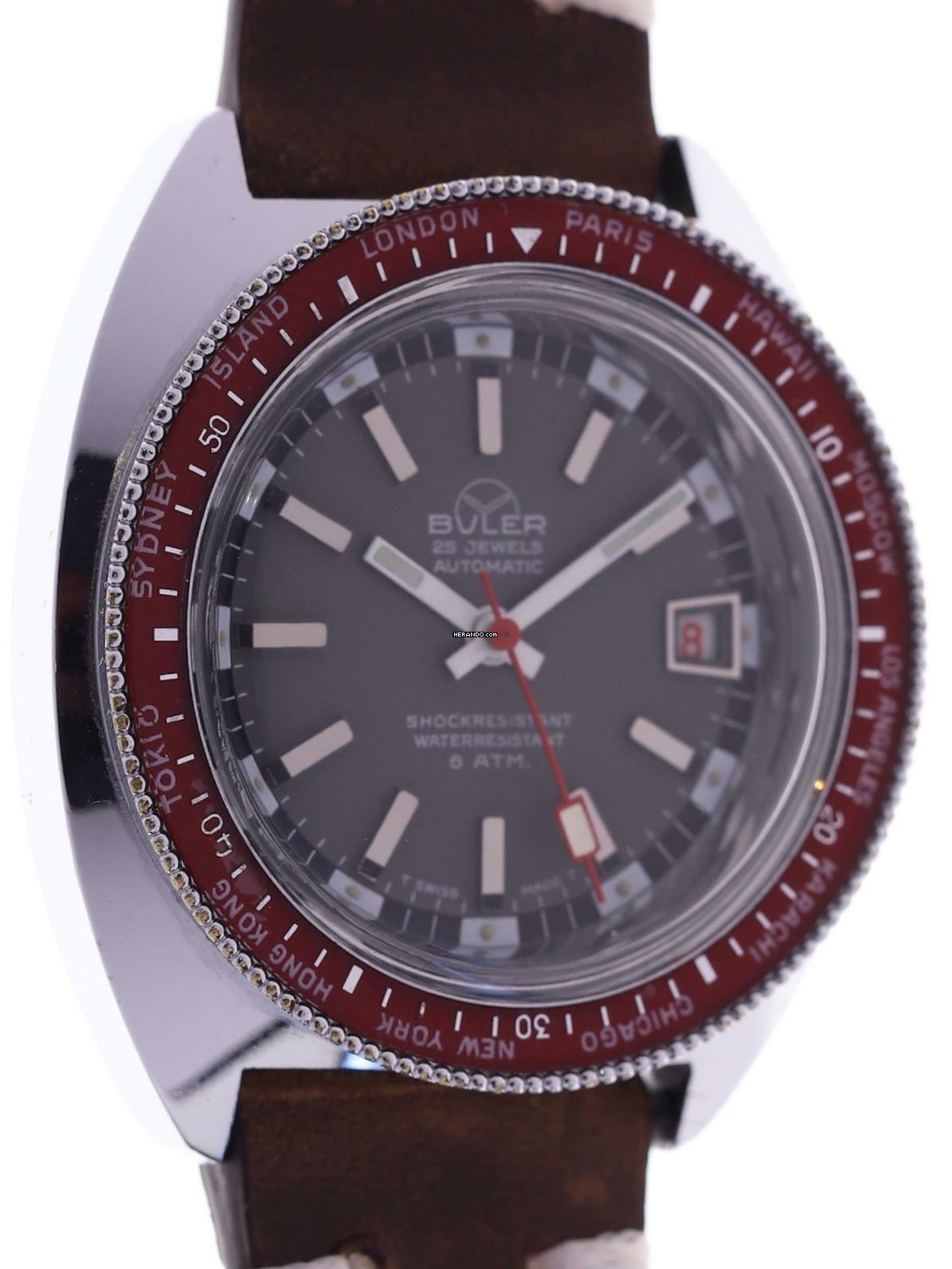 Thumbnail von Buler Gents automatic World Time Wristwatch 25 Jewel Automatic • Shock-Restistant • Waterresistant 6 ATM </h1>