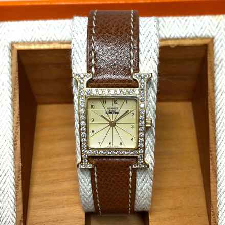  Hermès Heure H Two Tone Ladies Watch ~1TCW DIAMONDS Hermès Brown Leather Band  </h1> 