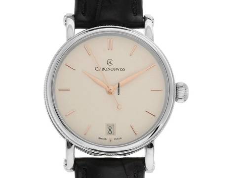  Chronoswiss Sirius Datum Stahl Automatik Armband Leder Medium Größe 34mm Ref.CH-2093 Box&Pap. Full Set Ungetragen 