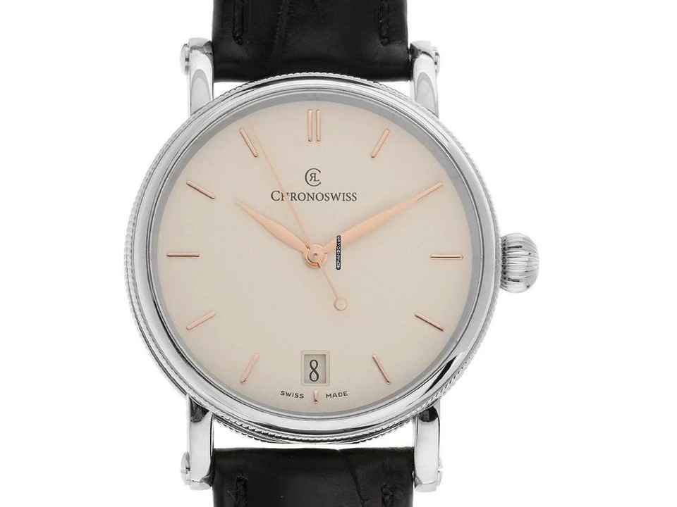  Chronoswiss Sirius Datum Stahl Automatik Armband Leder Medium Größe 34mm Ref.CH-2093 Box&Pap. Full Set Ungetragen 