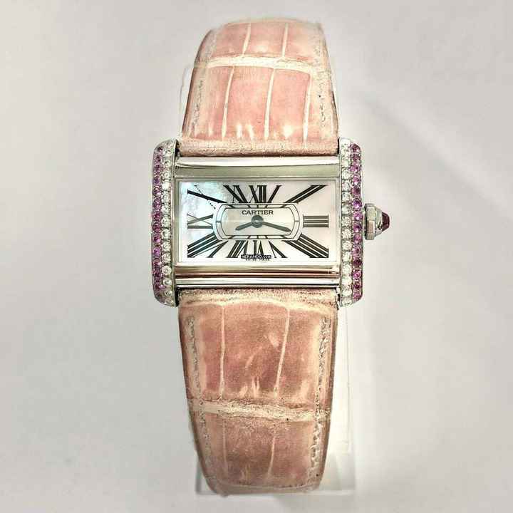  Cartier Tank Divan Quartz Steel 31mm Watch DIAMONDS & Pink Sapphires Pink MOP Dial </h1> 