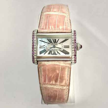  Cartier Tank Divan Quartz Steel 31mm Watch DIAMONDS & Pink Sapphires Pink MOP Dial </h1> 