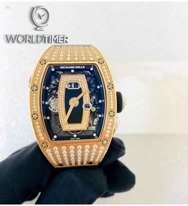 Richard Mille [2018 NEW] RM 037 Rose Gold Black Med Set Diamonds Onyx Dial