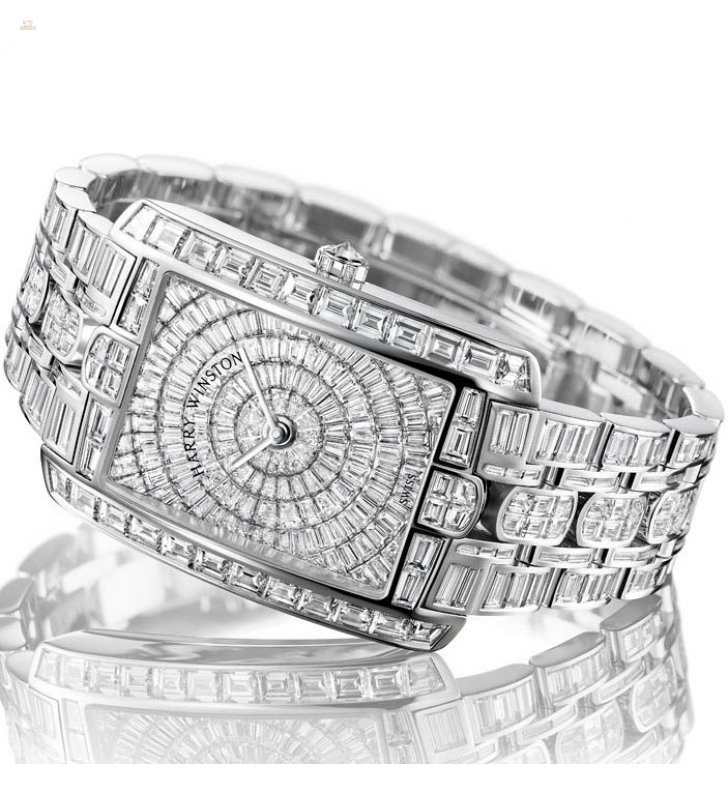 Harry Winston [NEW] Avenue C Large quartz 18K white gold on gold bracelet set with baguettes AVCQHM35WW001