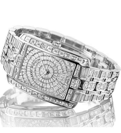 Harry Winston [NEW] Avenue C Large quartz 18K white gold on gold bracelet set with baguettes AVCQHM35WW001