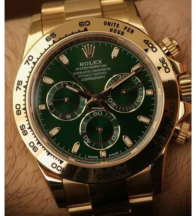 ROLEX [NEW] 綠色地通拿 COSMOGRAPH DAYTONA 116508 GREEN DIAL YELLOW GOLD WATCH (RETAIL:HK$256,600)