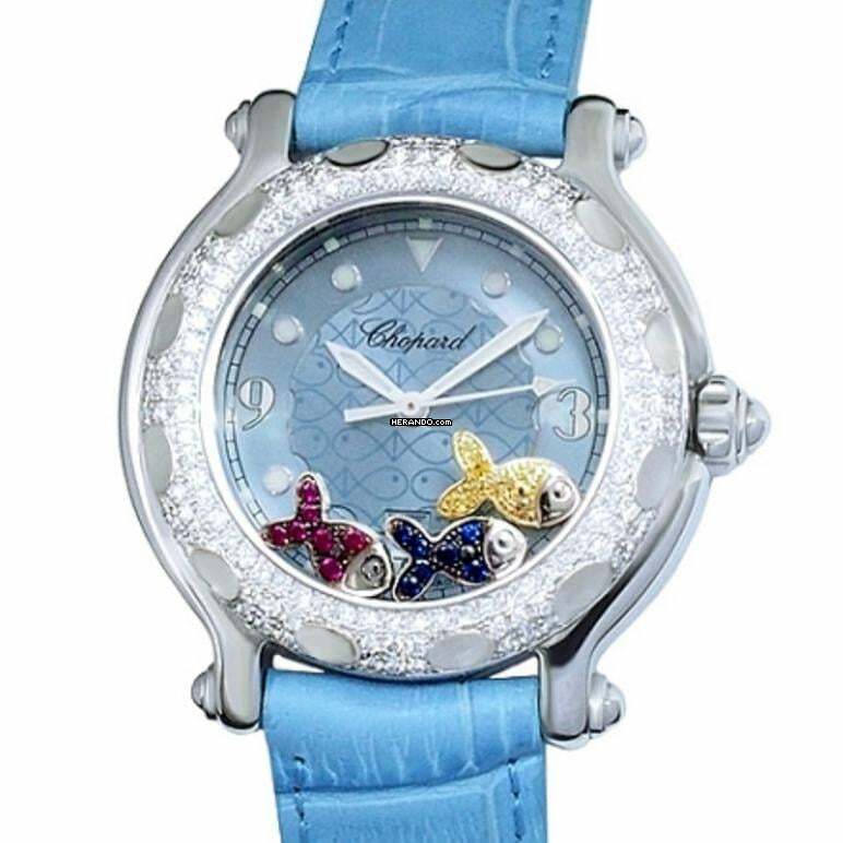  Chopard Happy Sport 32mm Steel Floating Fishes & Diamond Bezel Watch </h1> 