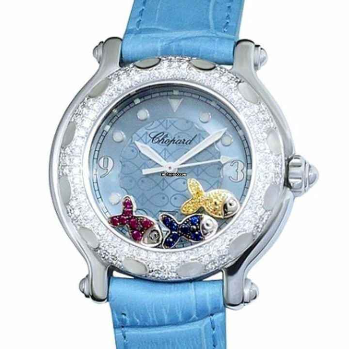  Chopard Happy Sport 32mm Steel Floating Fishes & Diamond Bezel Watch </h1> 