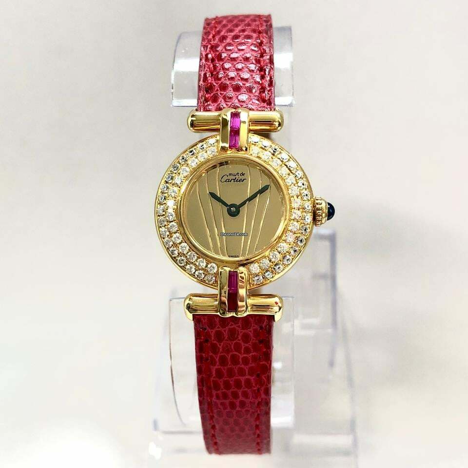  Cartier VERMEIL COLISÈE Quartz GoldPlated Argent DIAMONDS  & Red Rubies Watch </h1> 