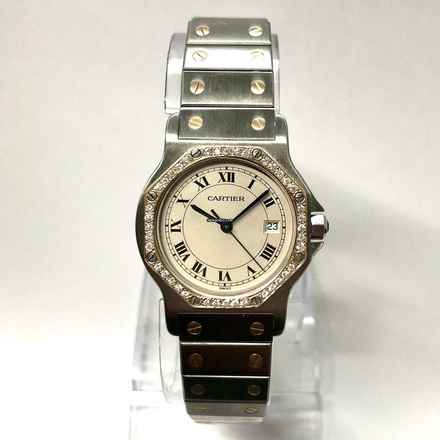  Cartier Santos OCTAGON Quartz 31mm 2 Tone 0.38TCW DIAMOND Watch  </h1> 