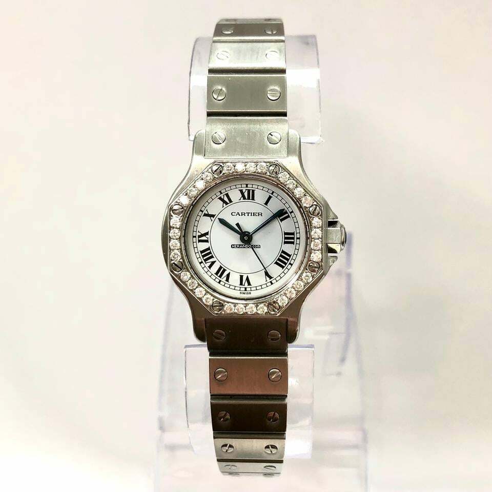  Cartier Santos OCTAGON Automatic 25mm Steel 0.4TCW DIAMOND Watch </h1> 