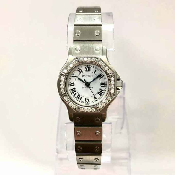  Cartier Santos OCTAGON Automatic 25mm Steel 0.4TCW DIAMOND Watch </h1> 
