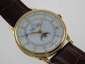 Thumbnail von Omega 18 Karat Gelbgold Vollkalender mit Mondphase Triple Date Moon Automatik v 1973 C.715 </h1>
