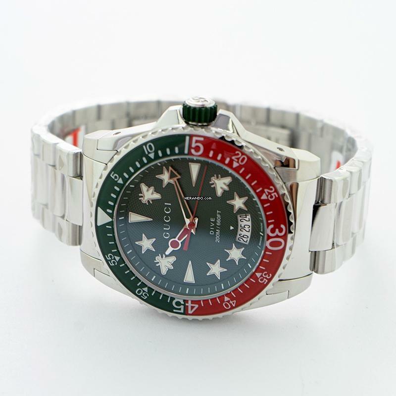 Thumbnail von Gucci Dive YA136222 - Dive Quartz Green Dial Stainless Steel Men's Watch </h1>