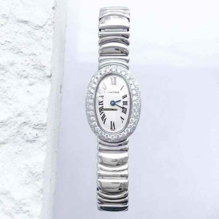  Cartier Baignoire Mini 18K White Gold Watch ~1.07TCW Diamond Bracelet Watch </h1> 