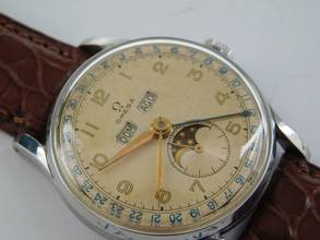 Thumbnail von Omega Triple Date Moon Stahl Herrenuhr Handaufzug mit neuem Krokoband RAR C 27DLPC </h1>