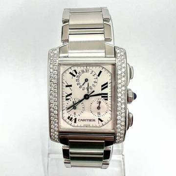  Cartier Tank Française Chronograph Quartz 28mm Steel ~1TCW DIAMOND Watch </h1> 