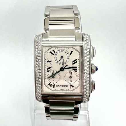  Cartier Tank Française Chronograph Quartz 28mm Steel ~1TCW DIAMOND Watch </h1> 