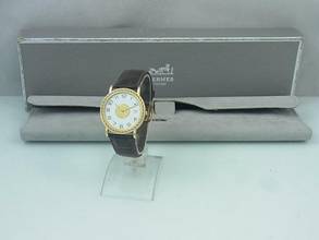 Thumbnail von Hermès Sellier Quartz 750 - 18k Gold Damen / Herrenuhr Datum Anzeige Ø 32 Mm Box </h1>