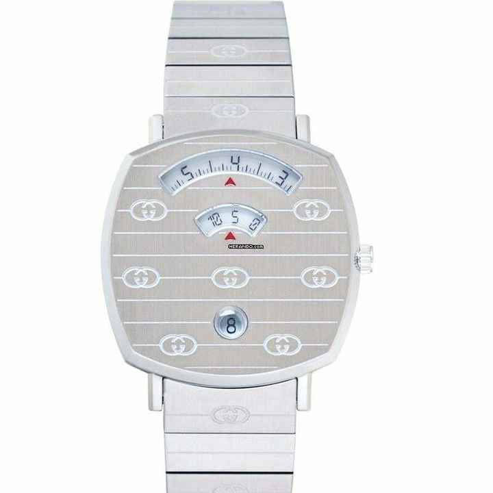  Gucci YA157401 - Grip 38mm Stainless Steel GG Engraved Watch </h1> 