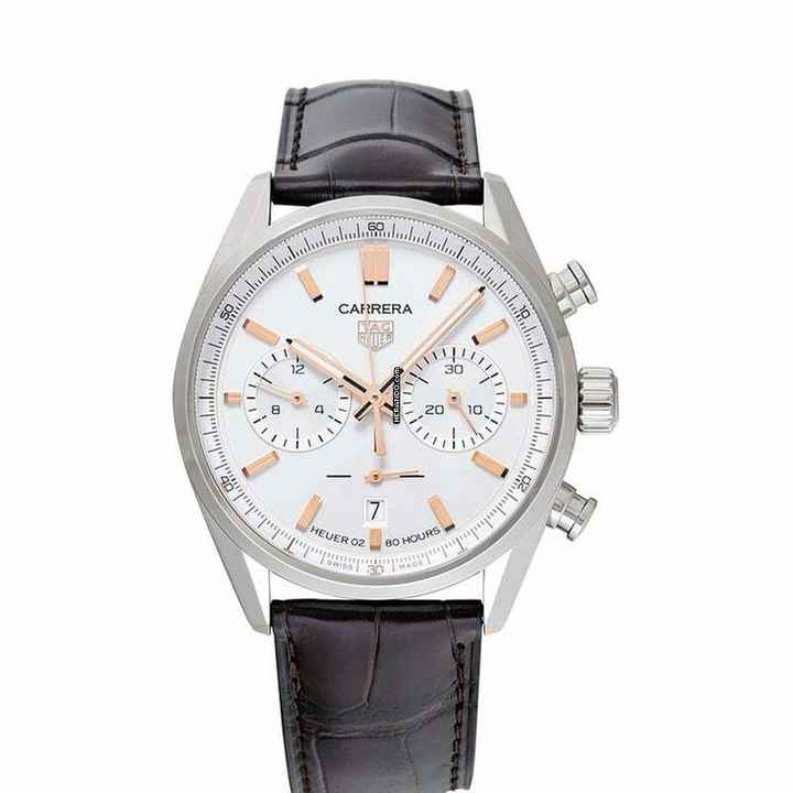  TAG Heuer Carrera CBN2013.FC6483 - Carrera Chronograph Automatic White Dial Brown Leather Strap Men's Watch </h1> 